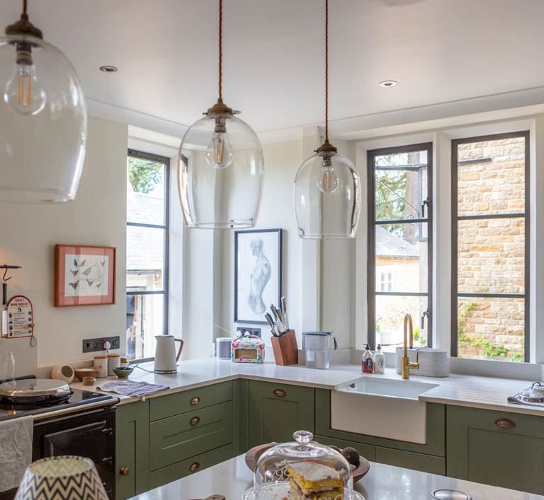 Three Pane Bronze Windows in a Kitchen