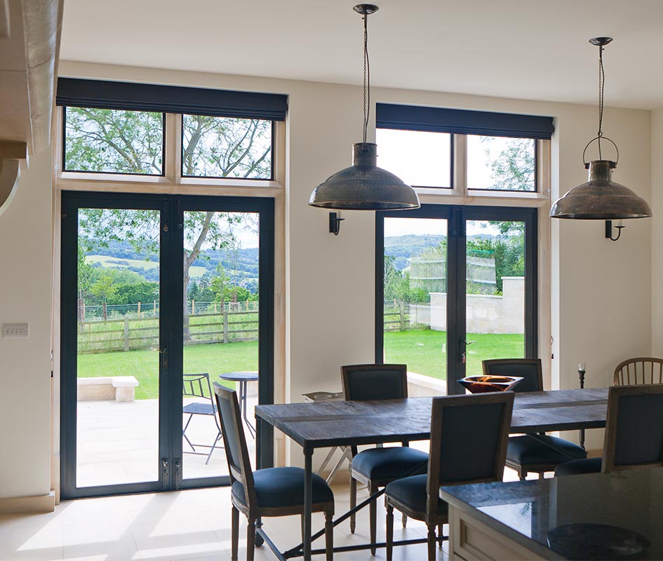 Double doors leading out from the kitchen